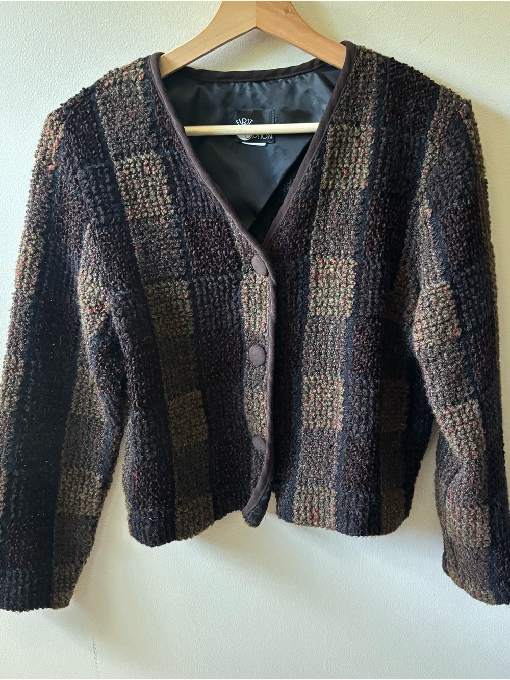 First Option Brown Button Up Cropped Cardigan